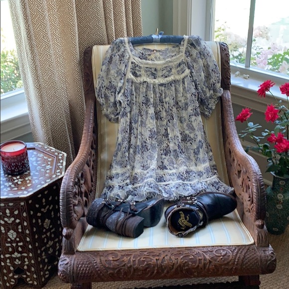 FREE PEOPLE MORE THAN A FEELING TUNIC/MINI DRESS BEAUTIFUL BLUES WITH CREAM S - Picture 9 of 12
